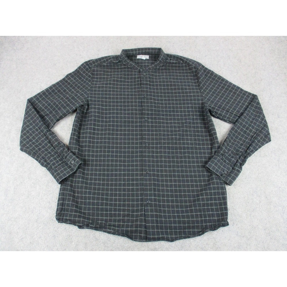 COS Shirt Mens Medium Black Check Flannel Button Up Band Collared Long Sleeve